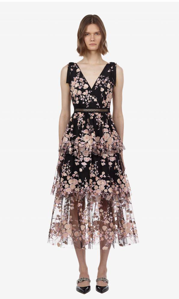 BNWT Authentic Self Portrait Sleeveless Midnight Floral Mesh Dress