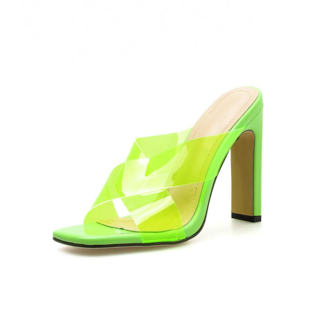 clear green heels