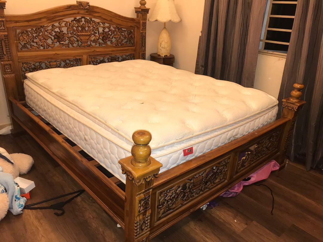 Katil Kayu Jati Dan Tilam King Koil Home Furniture Furniture On Carousell