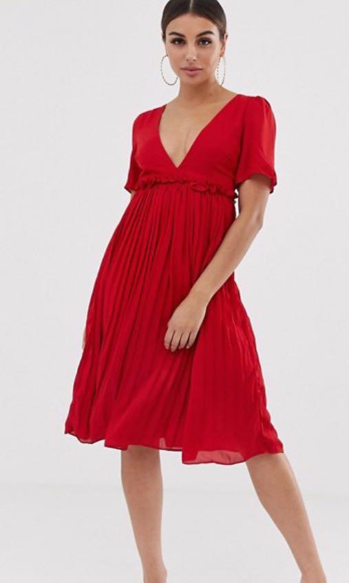 Red plunge discount midi dress