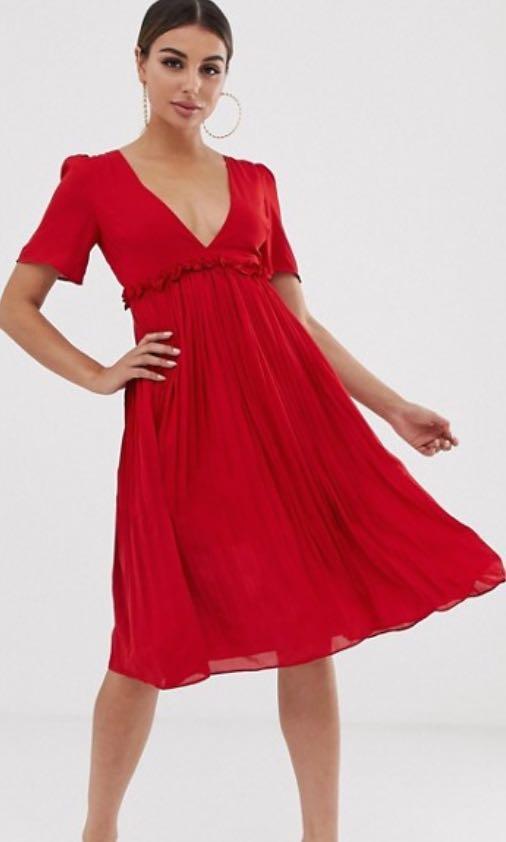 Red plunge outlet midi dress