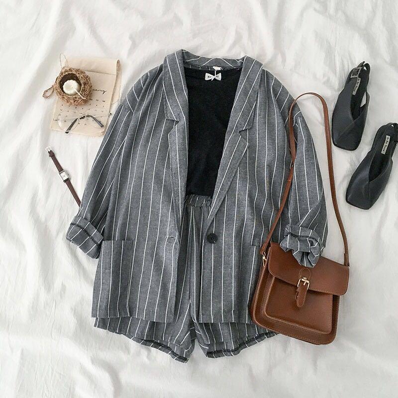 Preorder Net Red Casual Stripe Two Set Summer New Female Korean