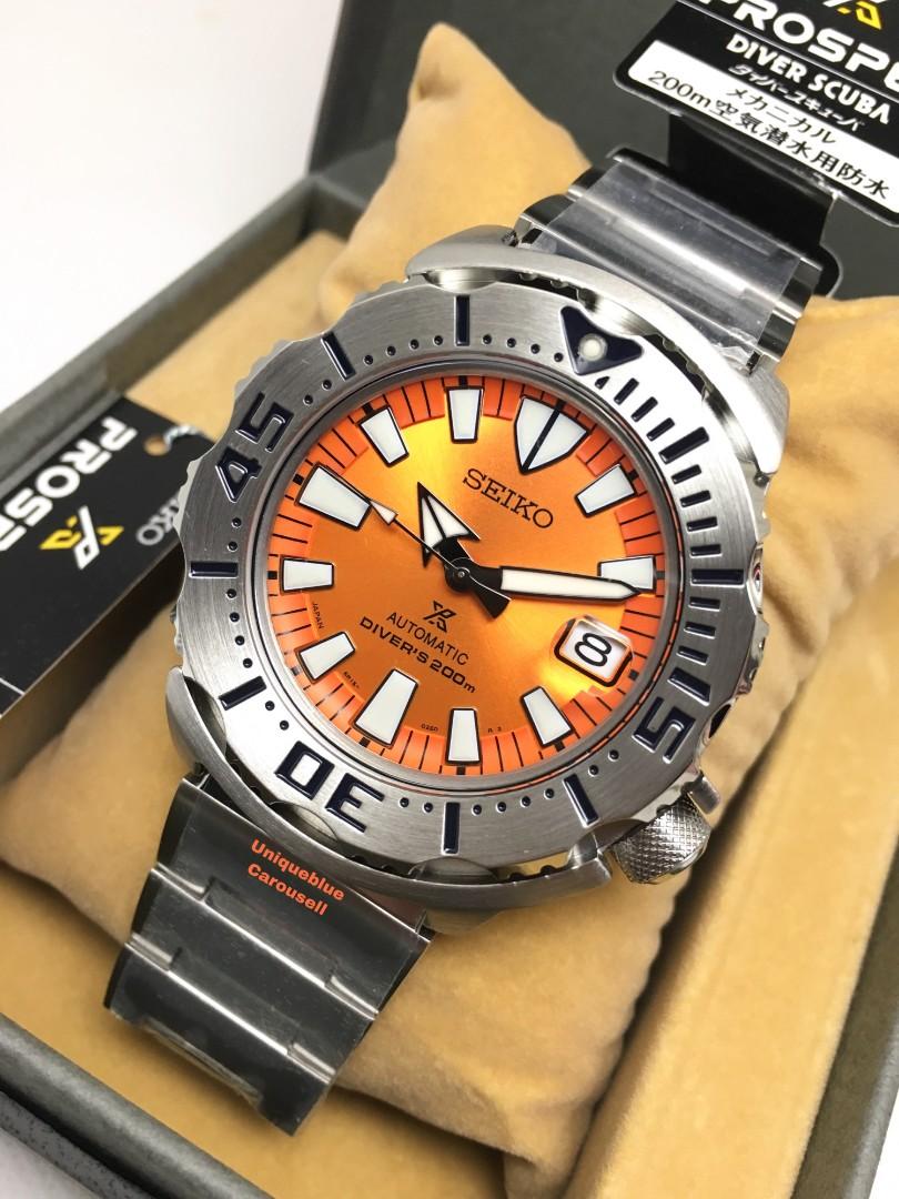 Sold Seiko SBDC075 Prospex Monster Orange Date Cyclops Lens