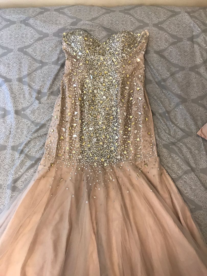 Sparkly Gold And Silver Jewels With Nude Undertone Prom Dress Women S