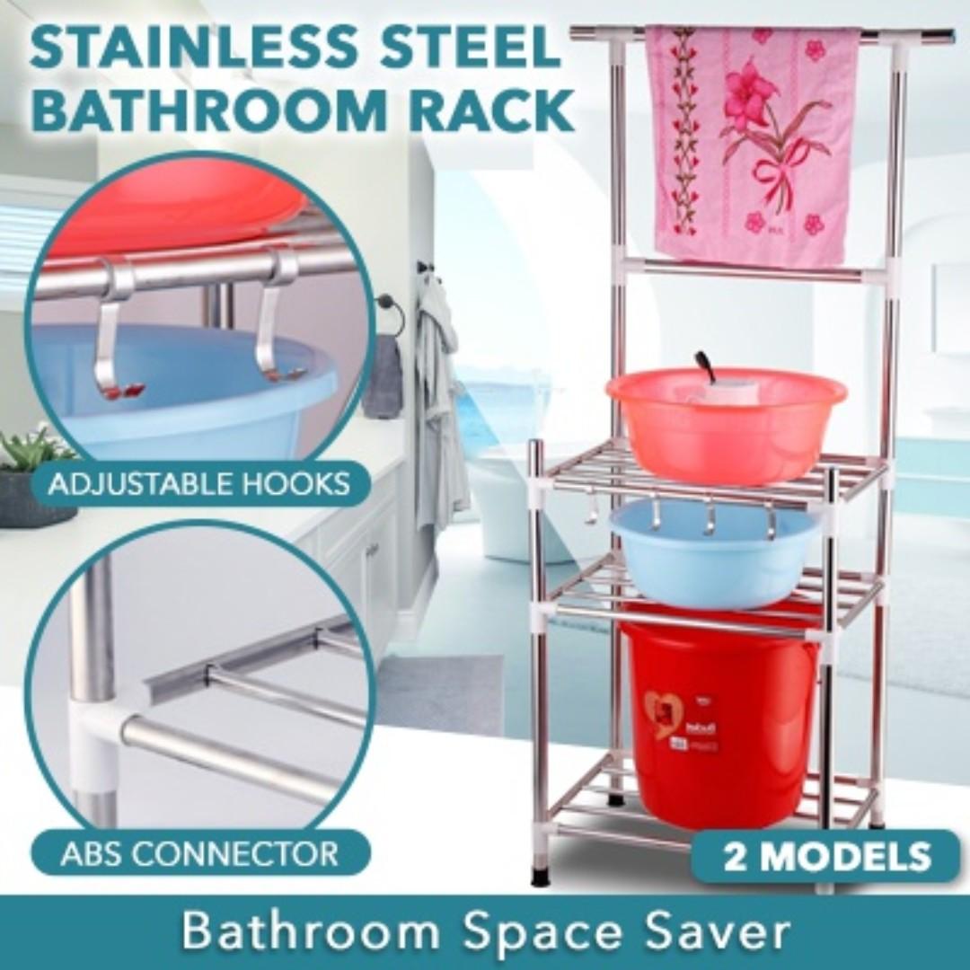 Stainless Steel Bathroom Rack For Basin Bucket Shelf Space Saving Organizer Furniture Others On Carousell