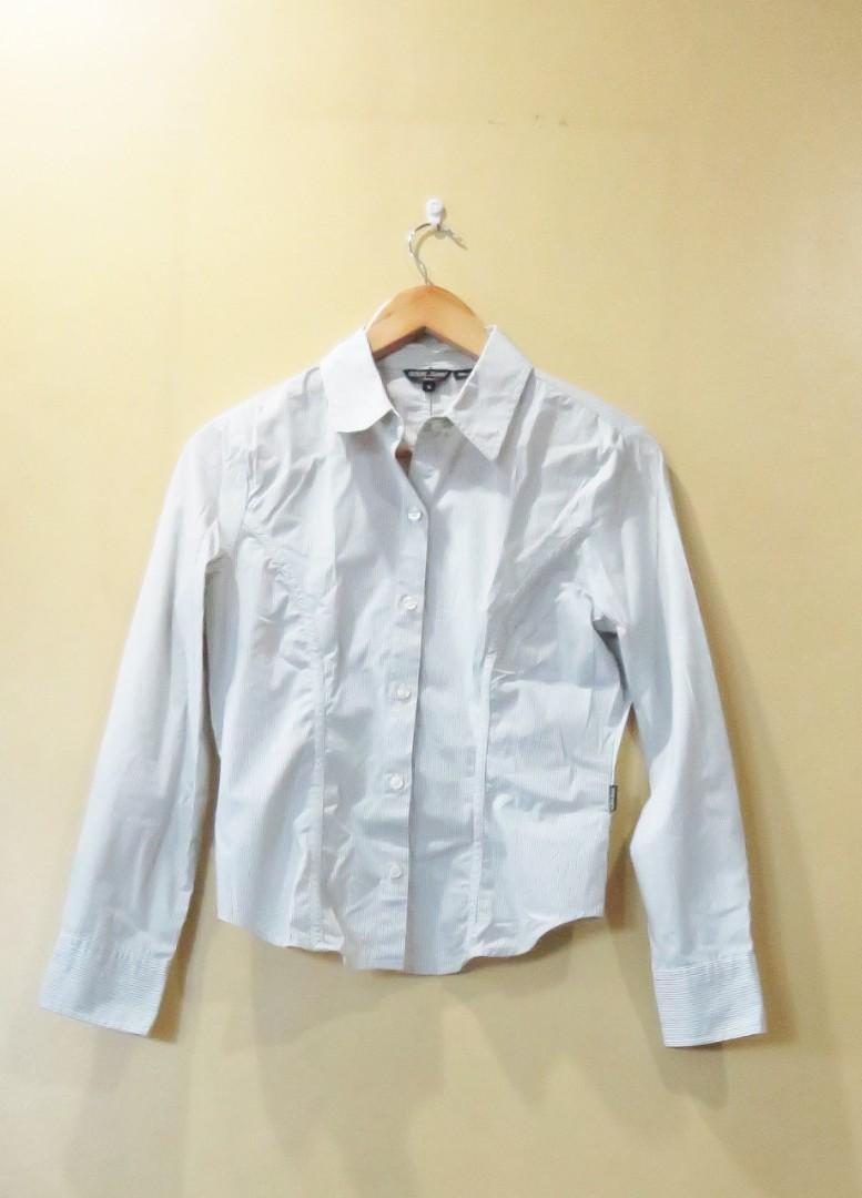 Striped Polo Long Sleeved Shirt (Category: Longsleeves) located in Quezon City. Submitted by rosey2018 (Listing ID 229517963, Image 1). Description: White and blue pin striped polo shirt. Stretch. 63% Cotton. 33% Nylon. 4% Spandex. #caroujune.