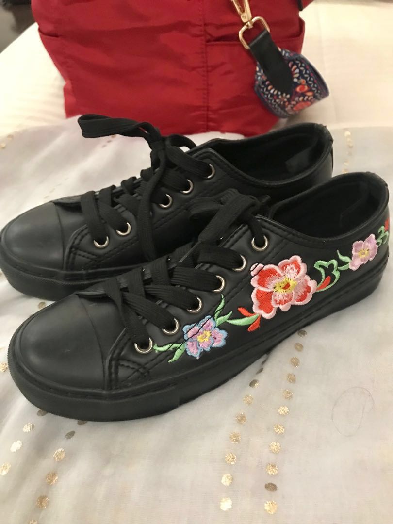 black embroidered sneakers