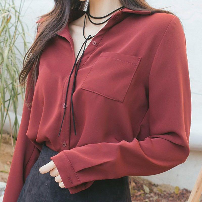 Red formal sale shirt for ladies