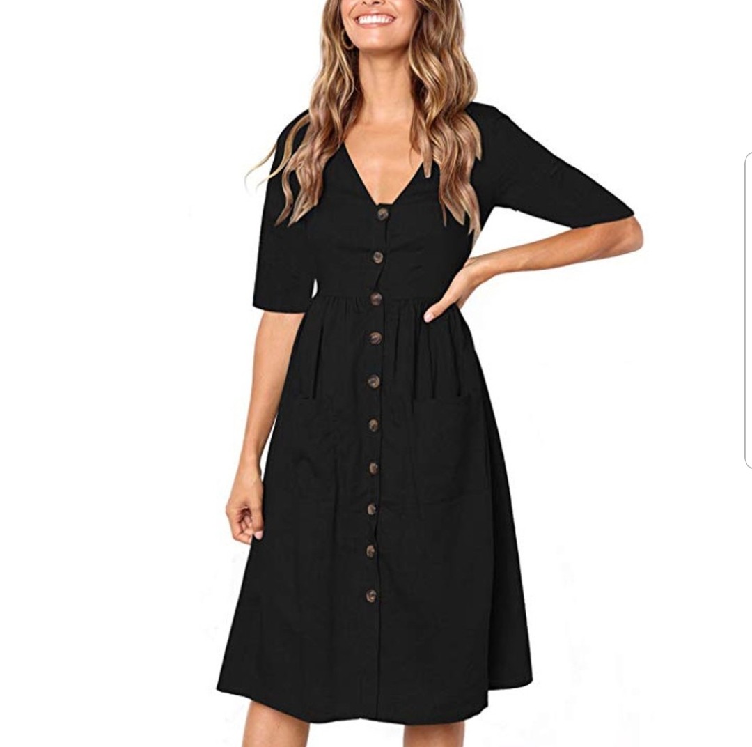 Black button down dress, Women's Fashion, Tops, Sleeveless on Carousell