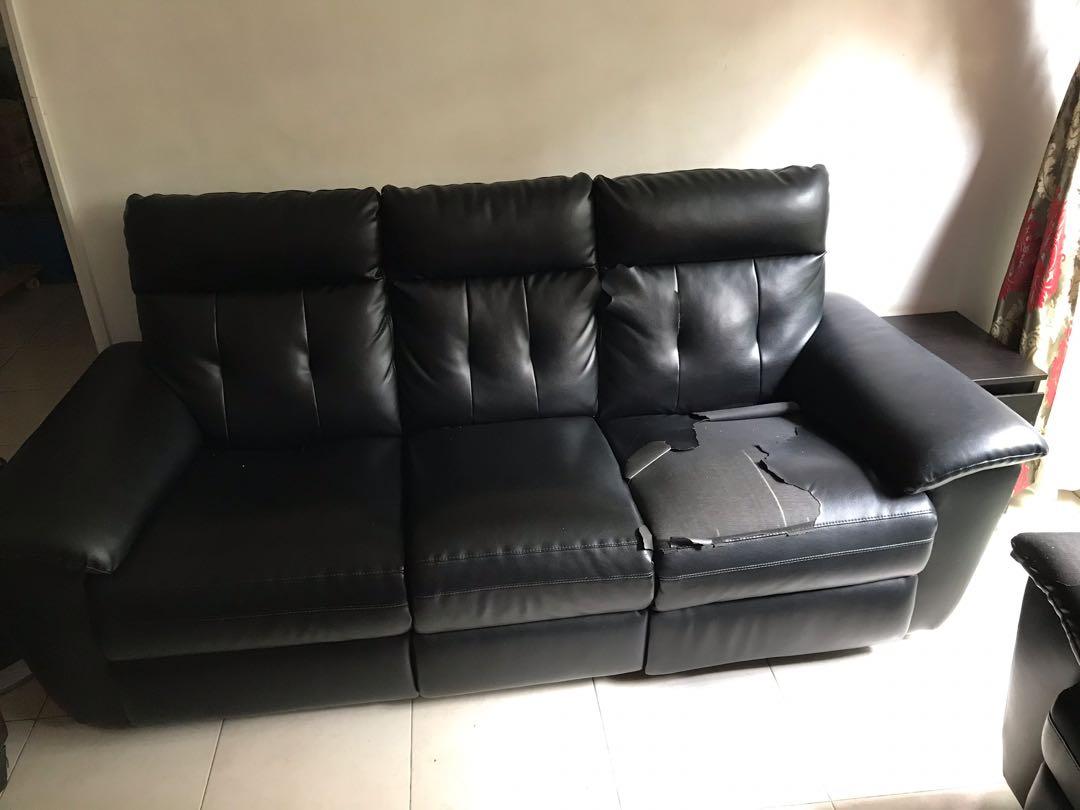 Black Leather Sofa Used 3 2 Seater Furniture Sofas On
