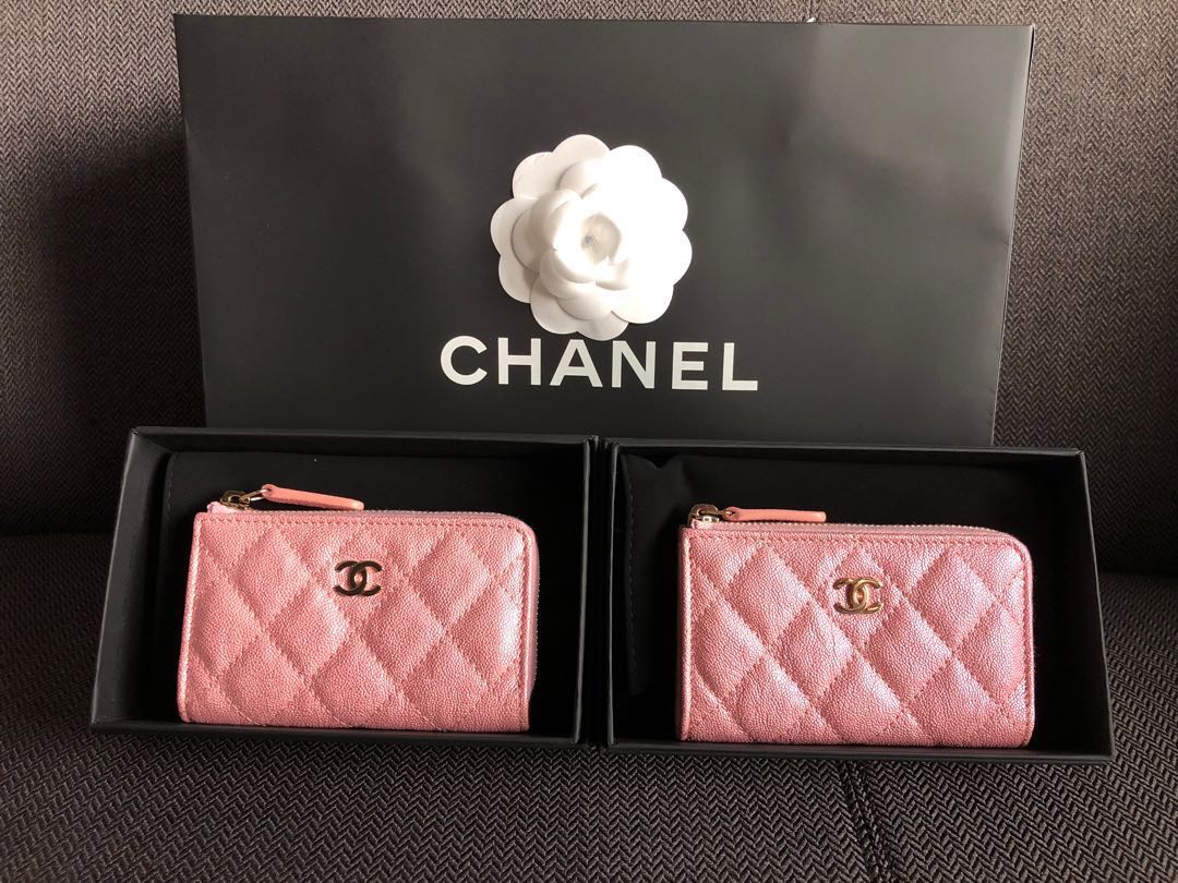 Chanel 19S Quilted Long Zip Pouch Iridescent Pink Caviar