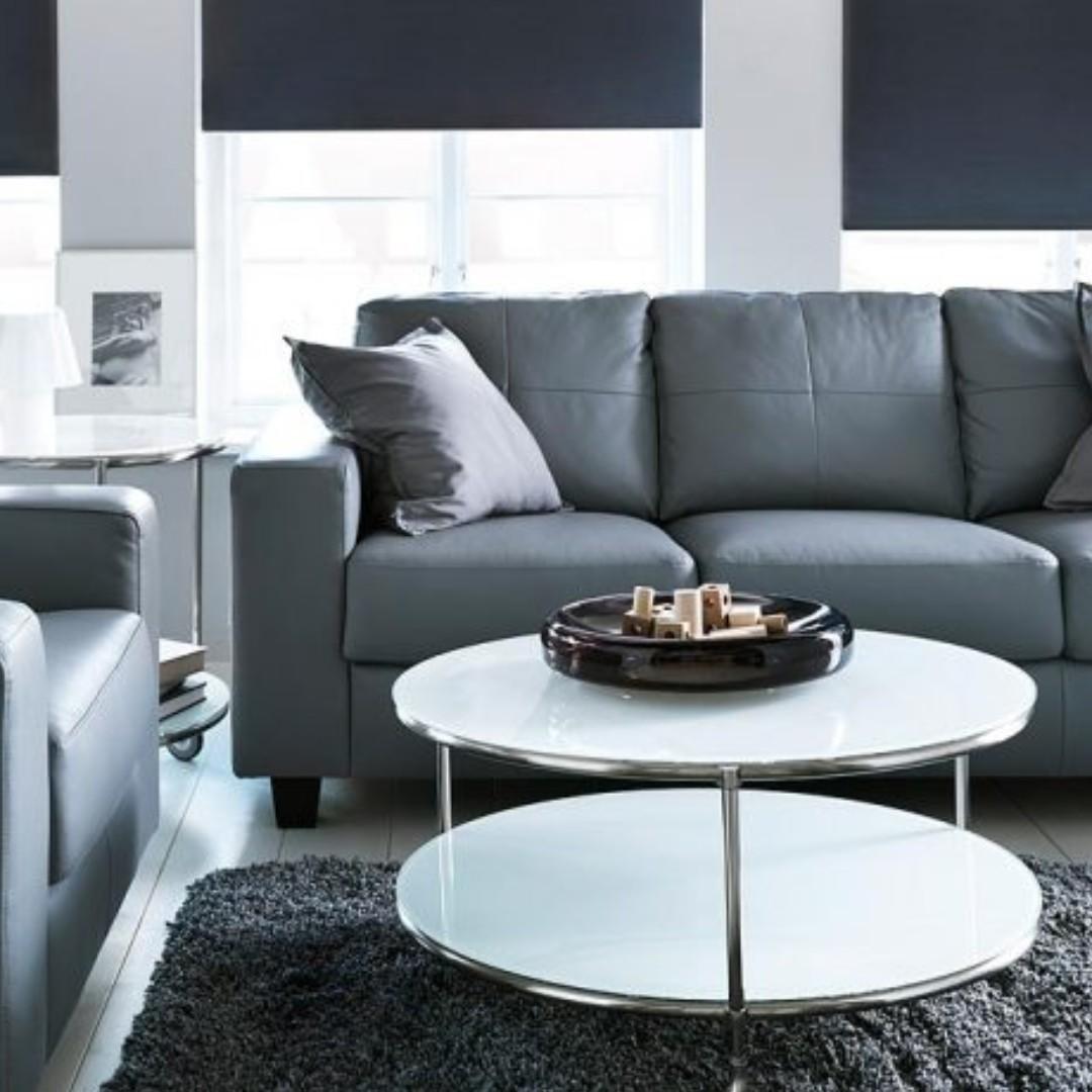 Coffee Table White Round Modern Glass Wheels Ikea Strind Furniture Tables Chairs On Carousell