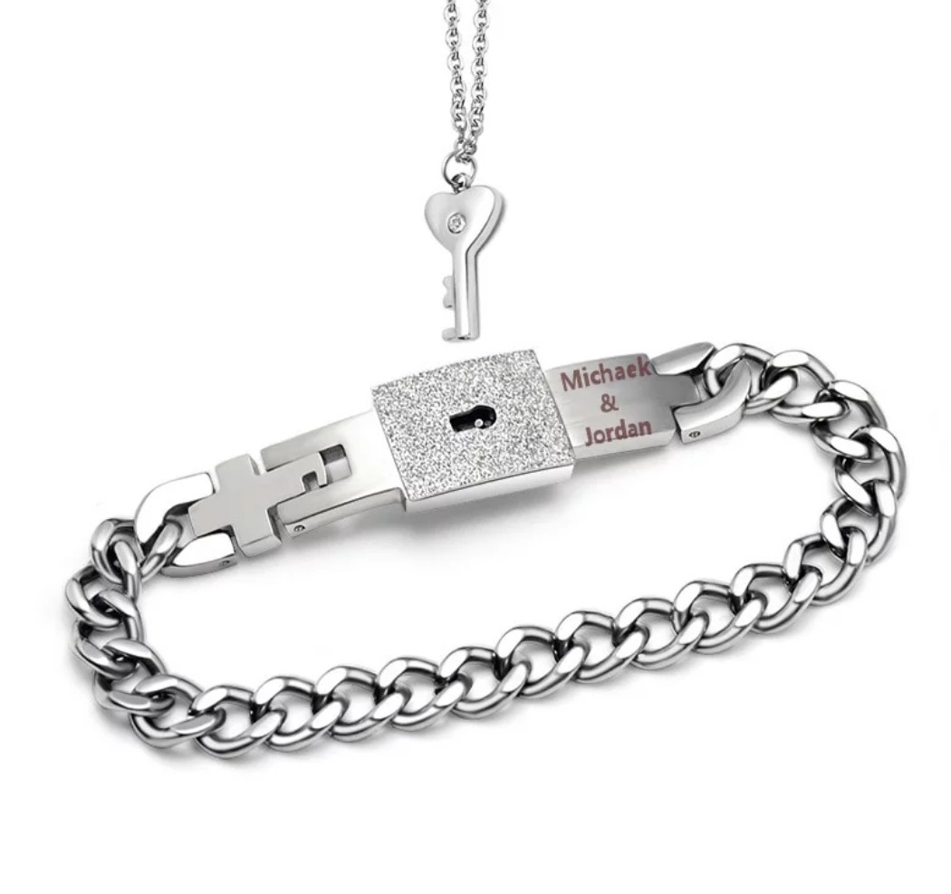 Couple Stainless Steel Custom Name Jewelry Lock and Key necklace