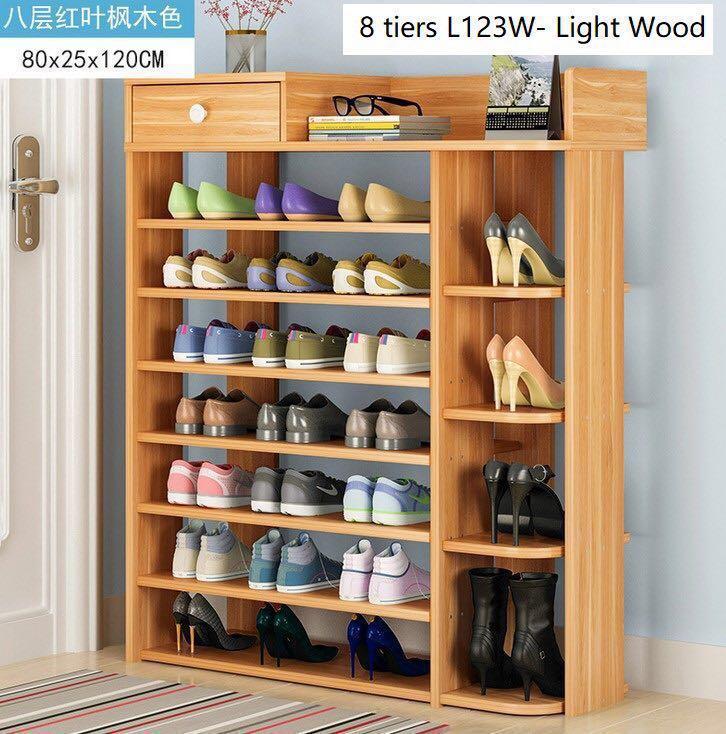 Free Delivery 8 Tiers Wooden Shoes Rack With Drawers Furniture