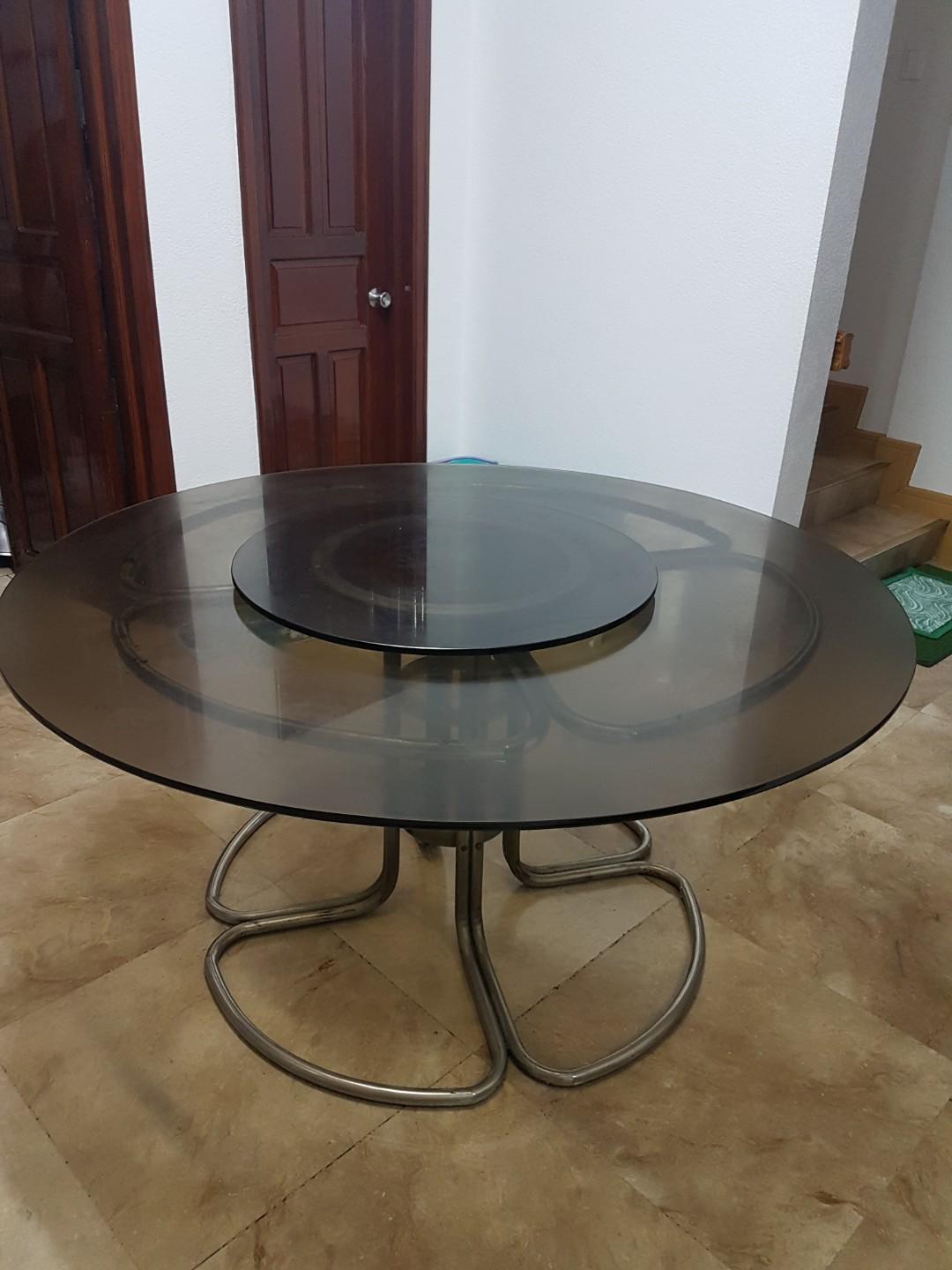 6 To 8 Seater Glass Round Dining Table With Lazy Susan On Carousell