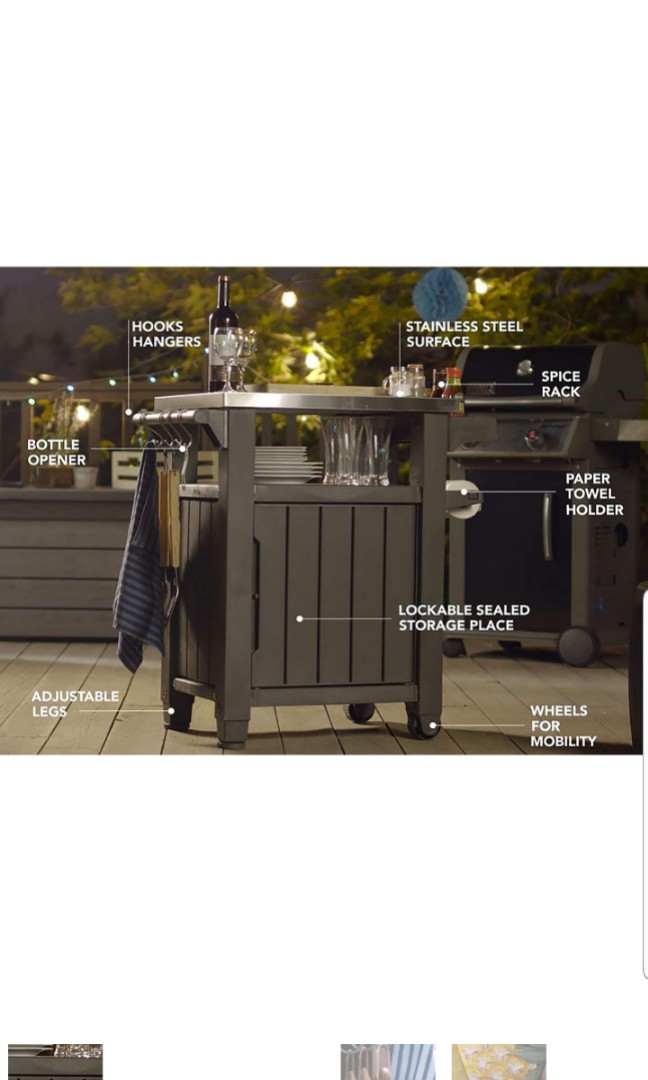 Keter Unity Indoor Outdoor Patio Balcony Bbq Entertainment Storage Kitchen Island Side Table Prep Station With Metal Stainless Steel Top Brown Everything Else On Carousell