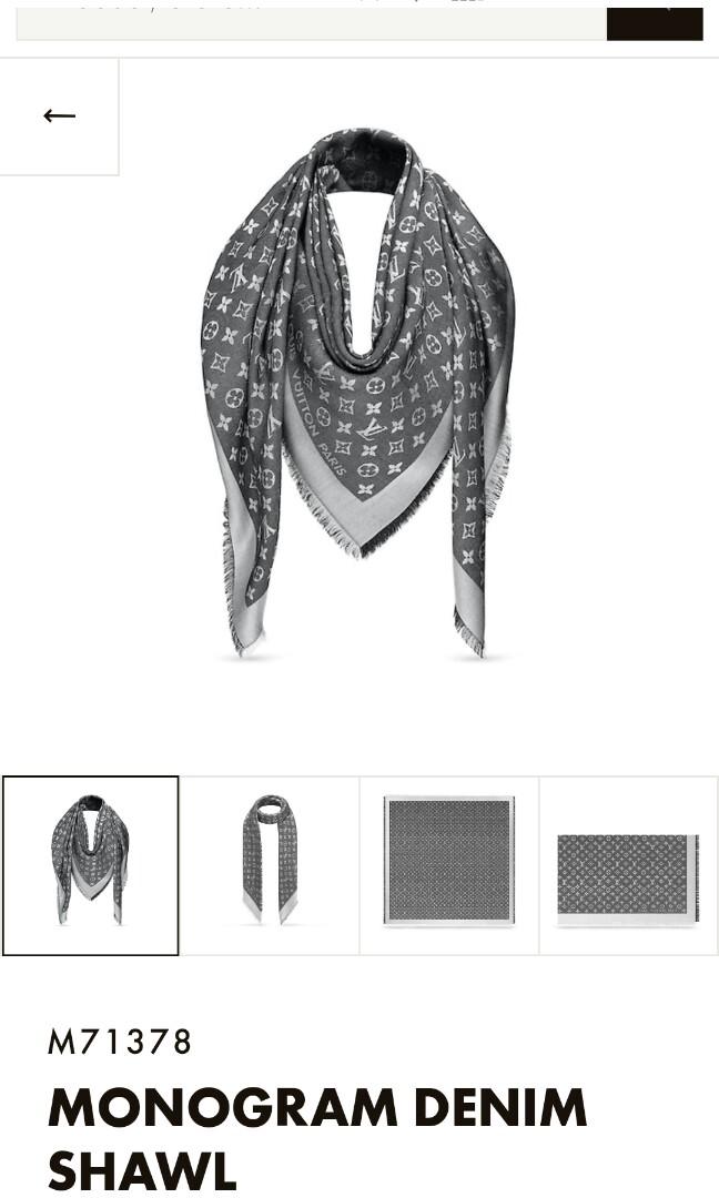 Ready New Lv monogram denim shawl / scarf - brown complete copy rec store  139 * 139 cm, Barang Mewah, Aksesoris di Carousell