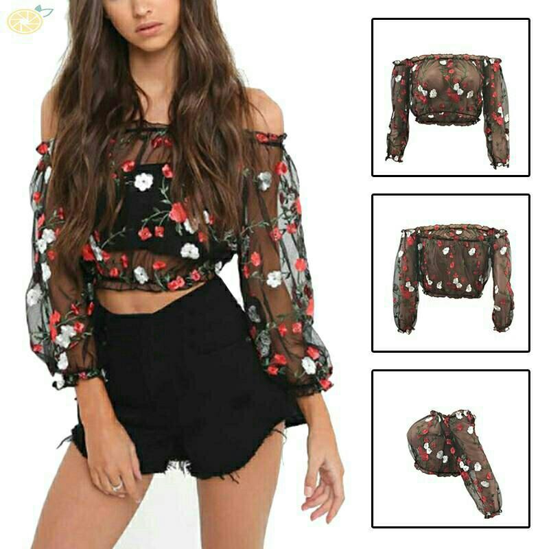 New Summer Women S Casual Sexy Floral Tulle Off Shoulder Long