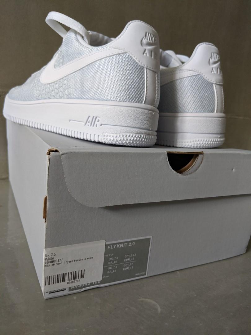 Nike Air force 1 flyknit 2.0 white airforce uk 7.5