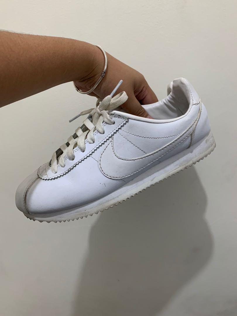 mens all white nike cortez