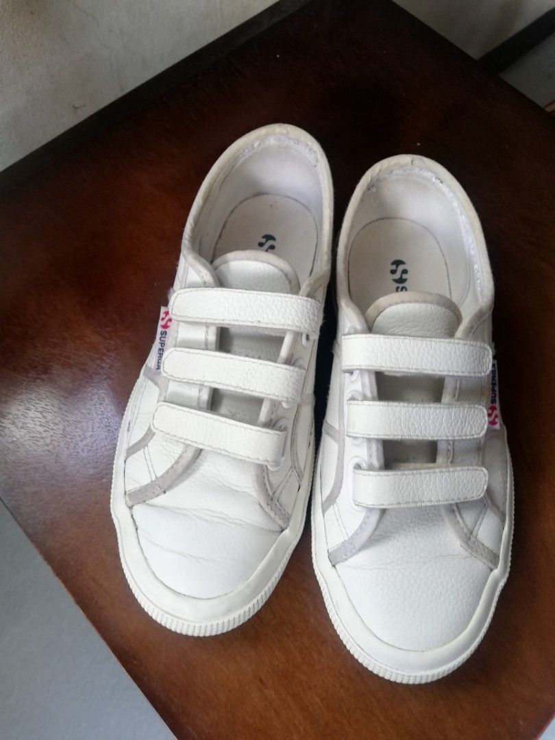 Superga white 2025 leather velcro