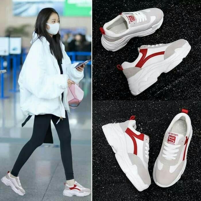 Sepatu Wanita Kets Felisya Putih List Abu Merah Fesyen Wanita Sepatu Di Carousell