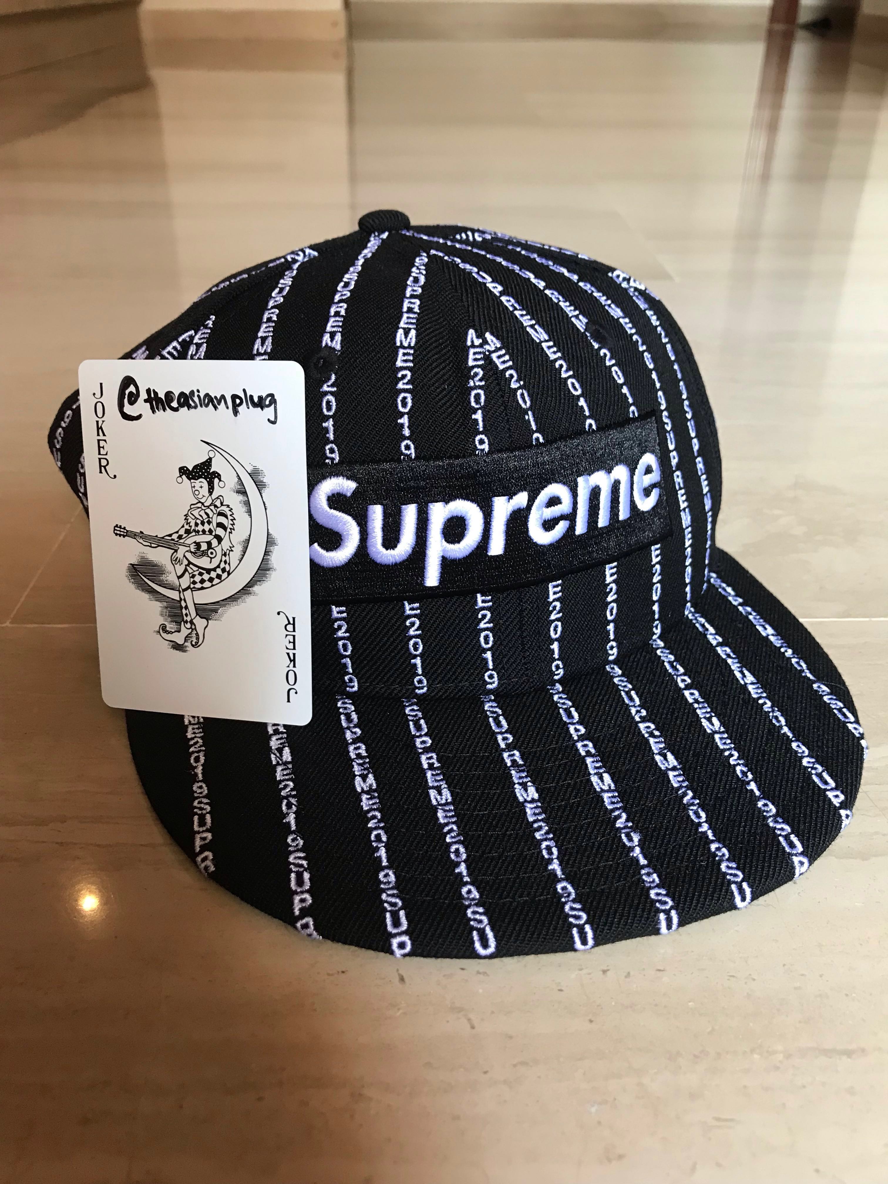 Supreme text sales stripe new era