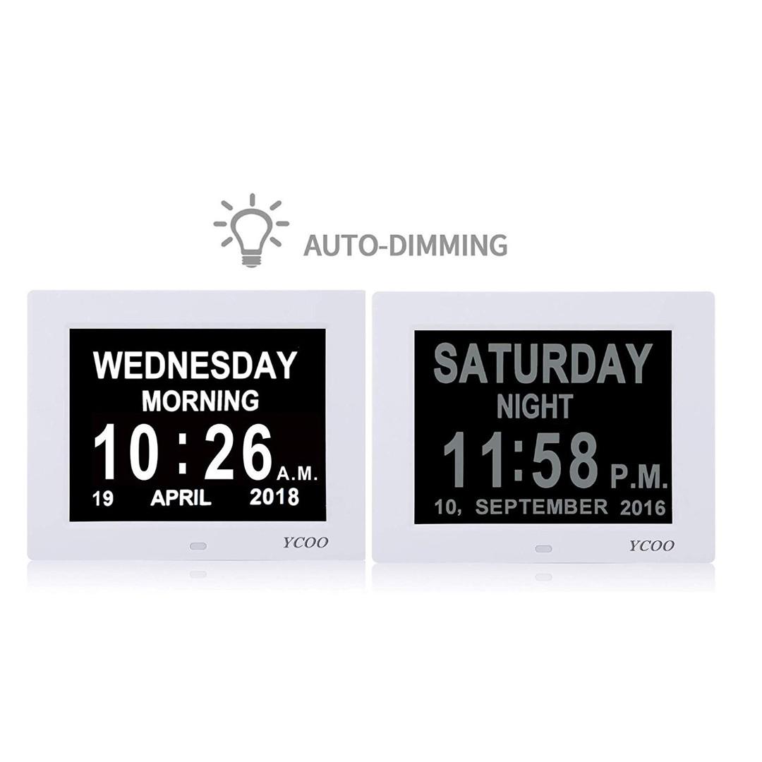 YCOO 8" Digital Alarm Clock with Calendar White, Furniture & Home