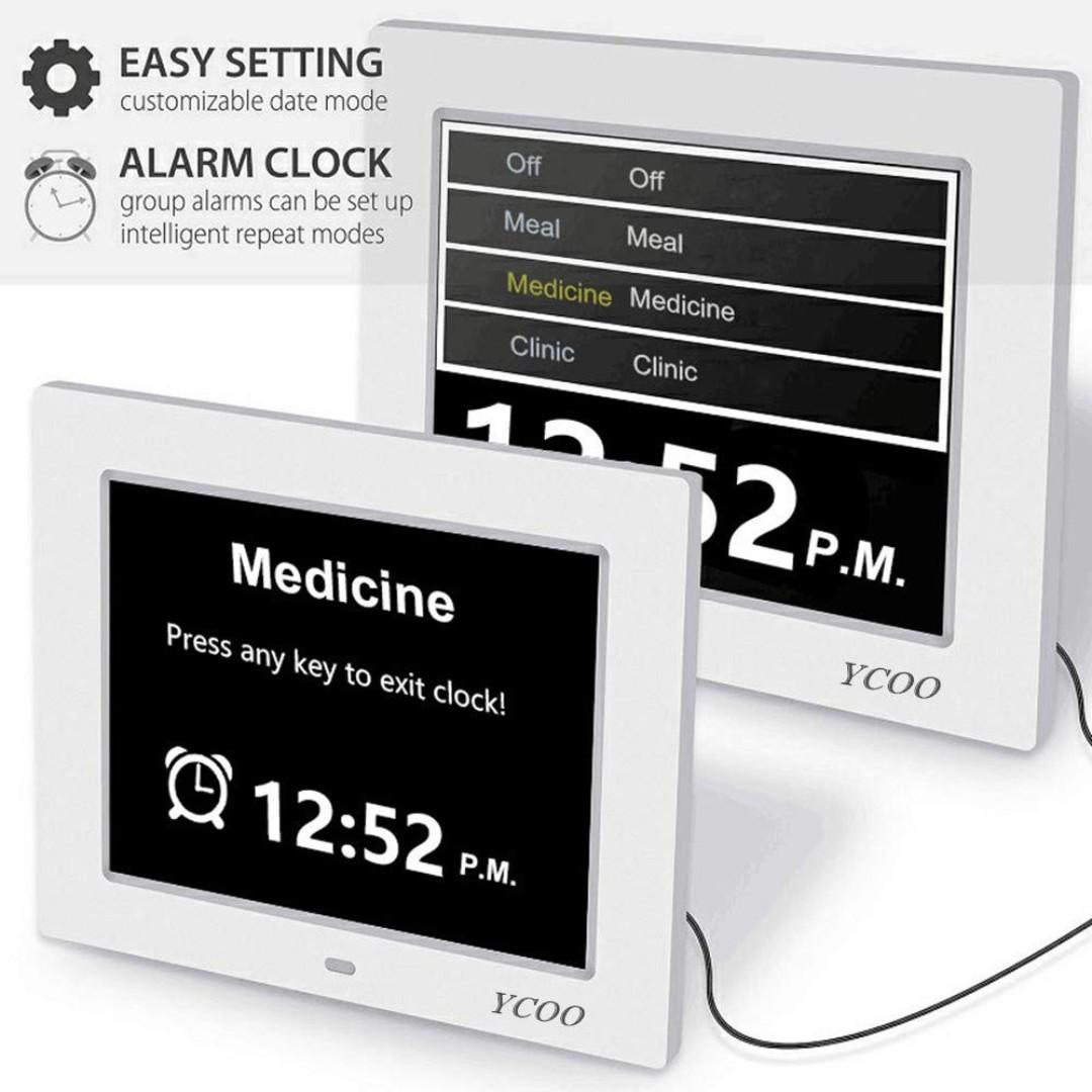 YCOO 8" Digital Alarm Clock with Calendar White, Furniture & Home