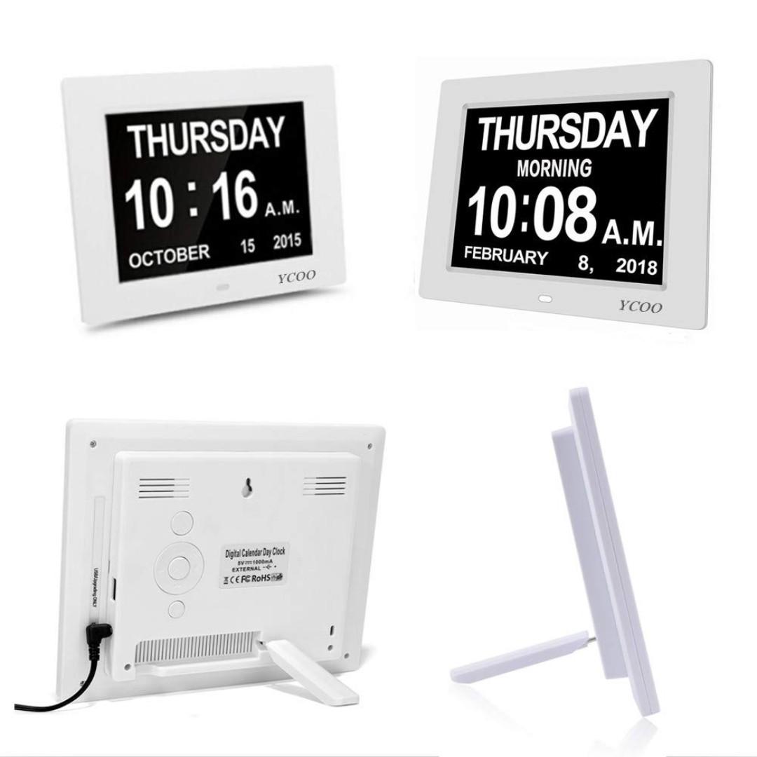YCOO 8" Digital Alarm Clock with Calendar White, Furniture & Home