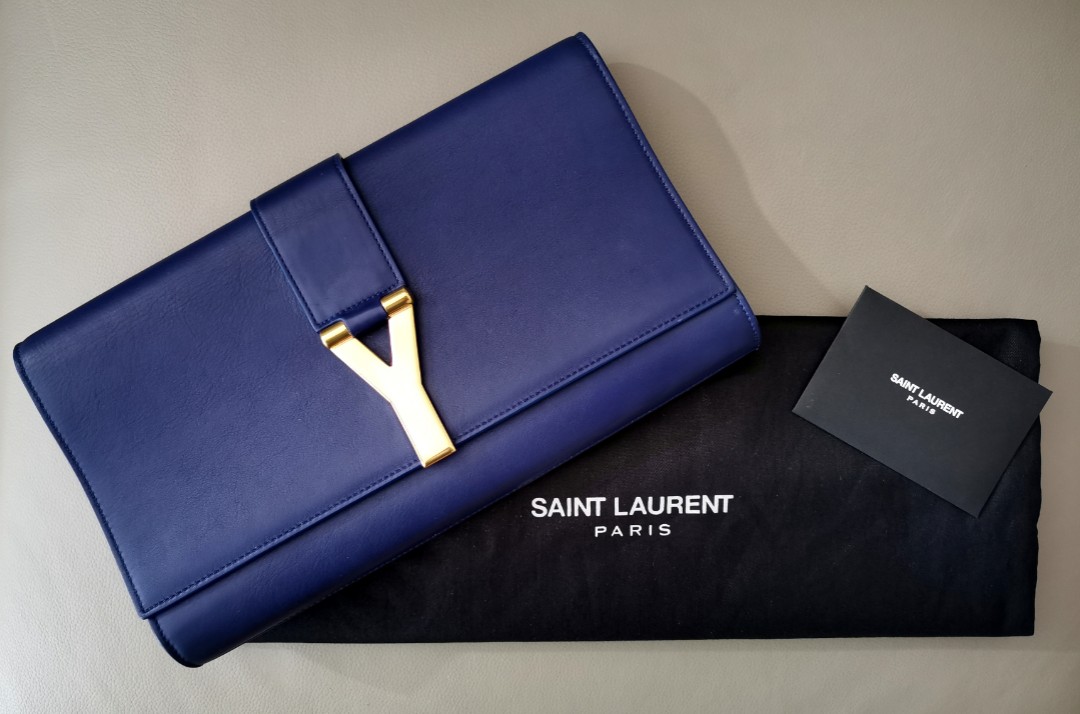 YSL Y Ligne Clutch Bag (Blue), Luxury, Bags & Wallets on Carousell