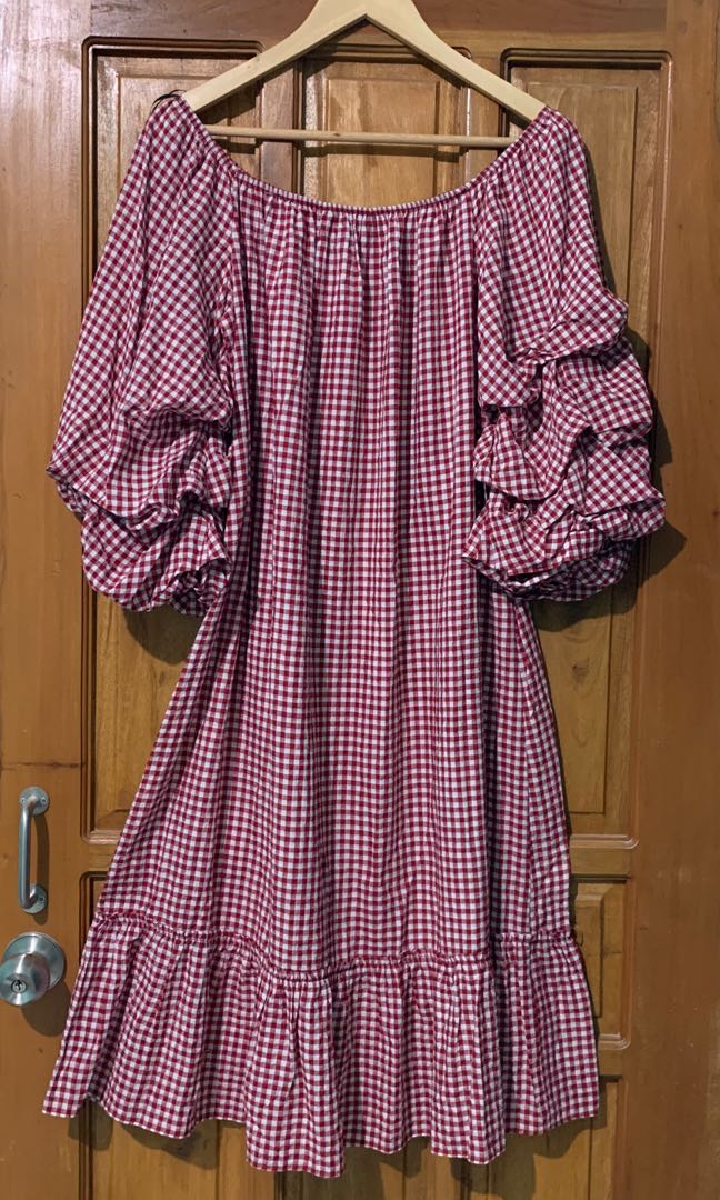zara red gingham dress