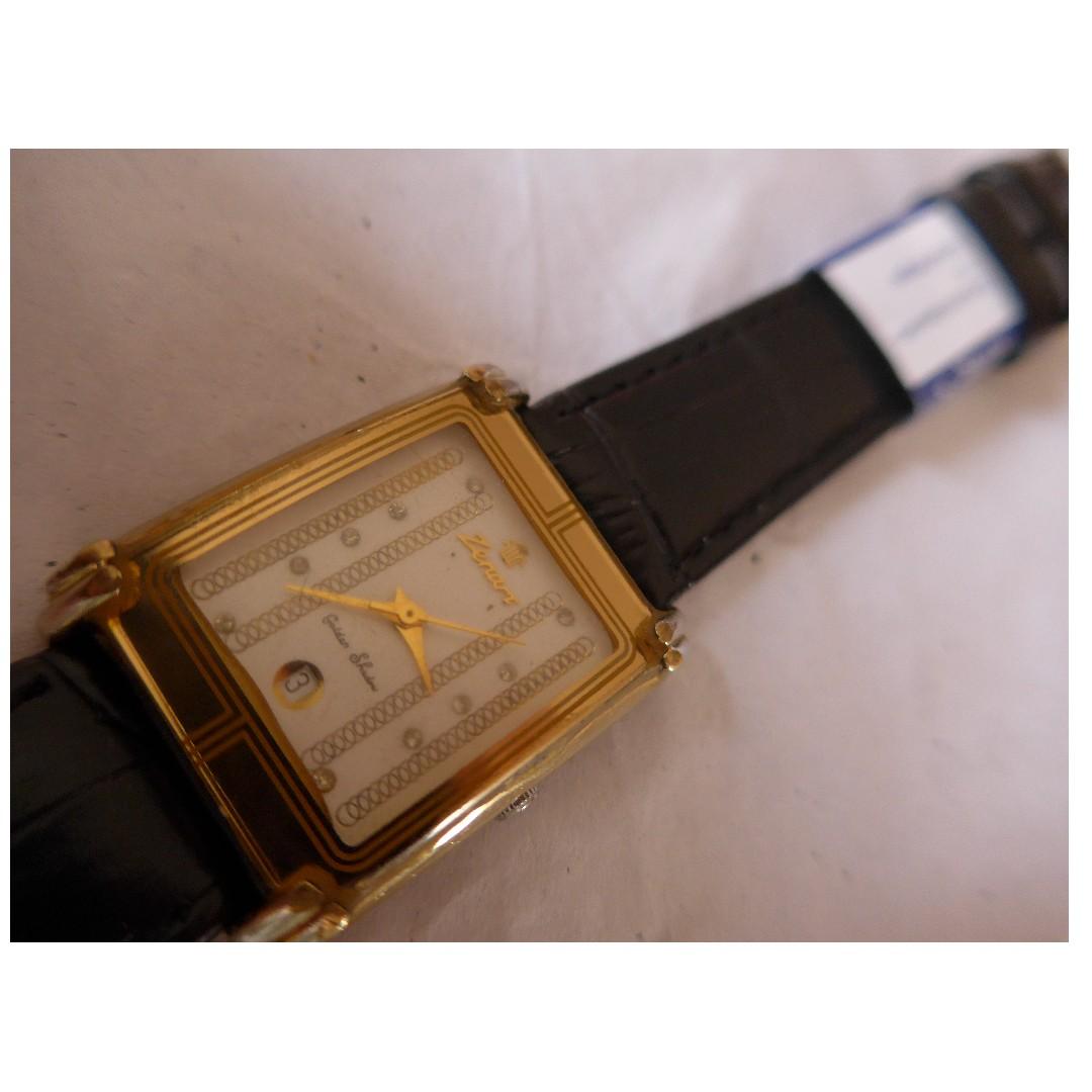 Zenart Geneve Quartz White Rectangular Dial Gold Watch Luxury