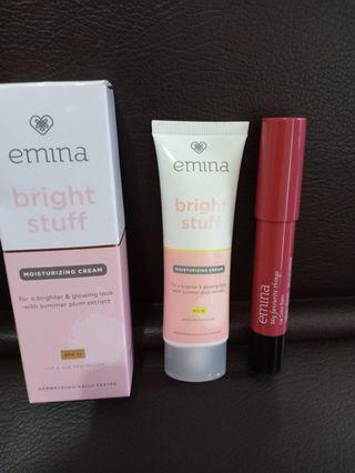 Emina lip color balm + emina moisturizing cream bright stuff