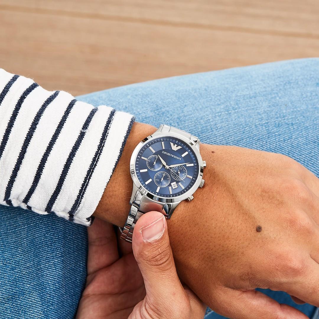 emporio armani ar2448 men's chronograph watch with navy blue dial