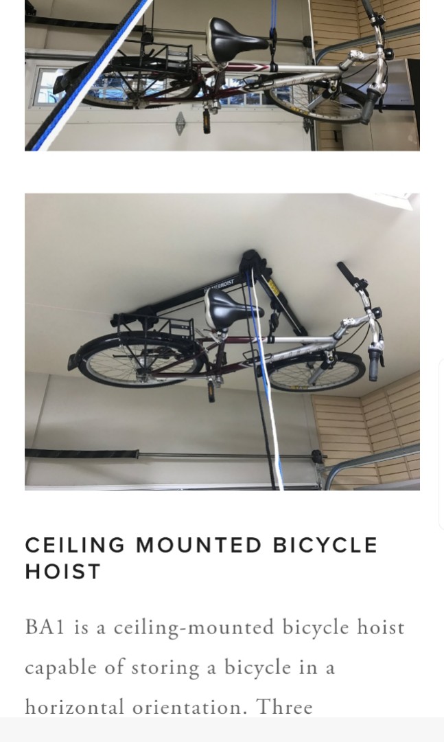 Floaterhoist ceiling bike storage