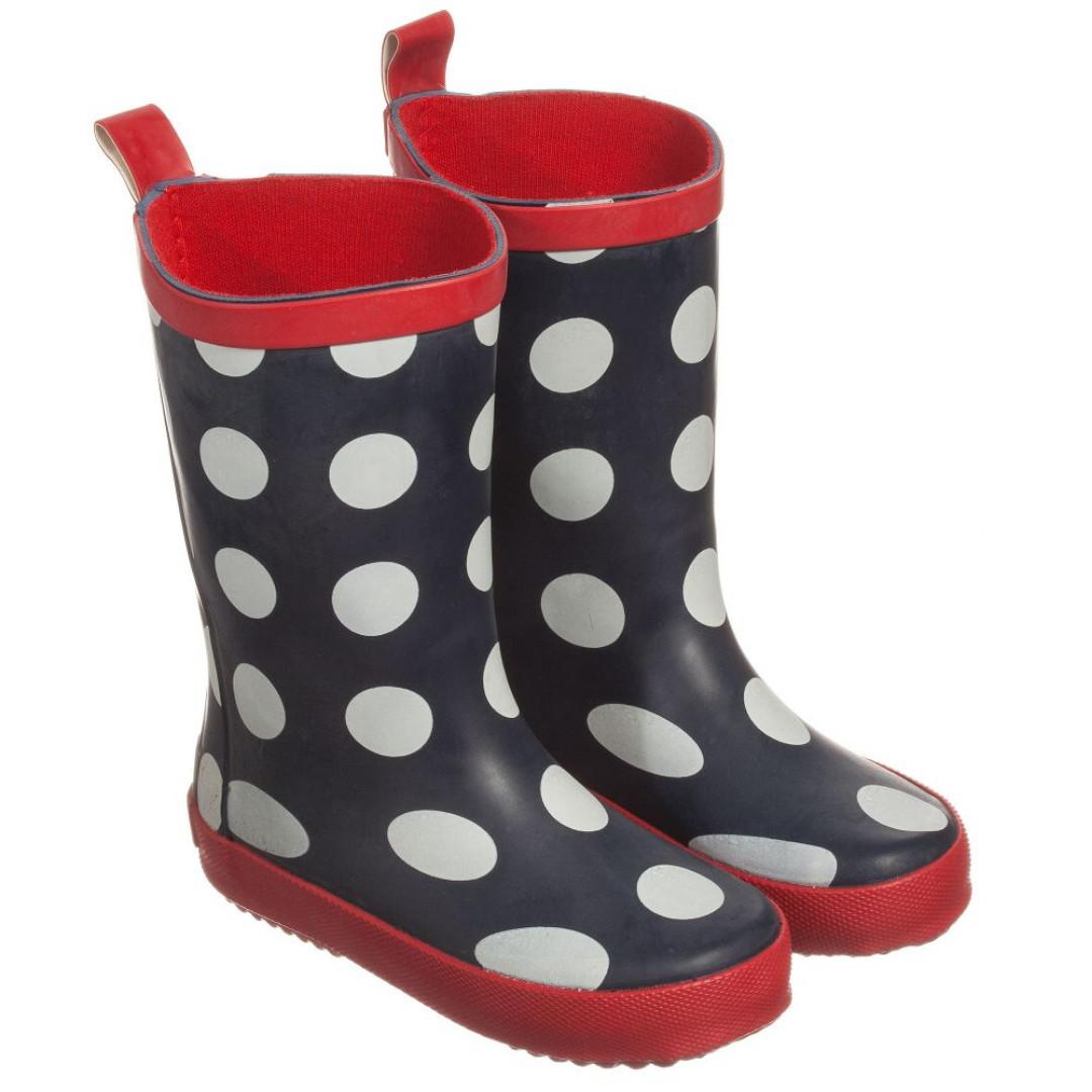 Danish Natural rubber Rain waterproof Boots shoes girls boys kids child blue red spots