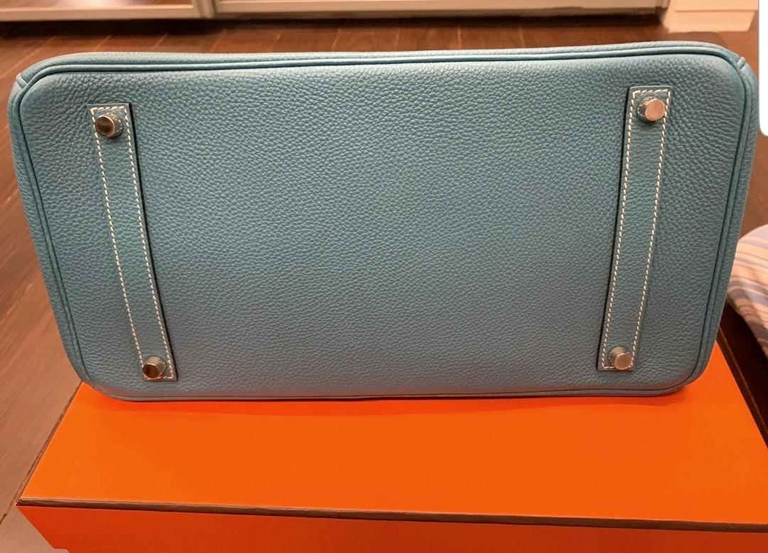 Hermes Birkin 35 Bag CC75 Blue Jean Togo And Canvas SHW