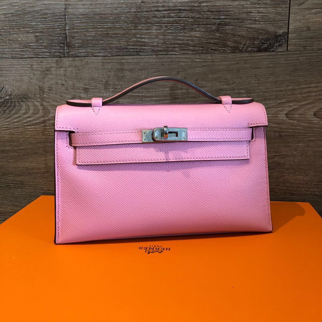 Hermes Rose Confetti Epsom Pink Pochette Cut Clutch Kelly Bag