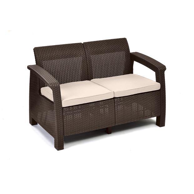 Keter Corfu Love Seat All Weather Outdoor Patio Garden Furniture W Cushions Brown Furniture Others On Carousell