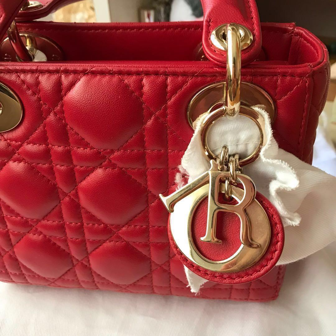 Lady Dior Mini Red Lamb Skin Luxury Bags Wallets Handbags On Carousell