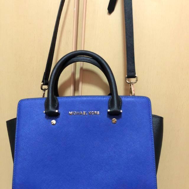 michael kors selma saffiano leather medium satchel bag in electric blueblack 1558236621 9e3698ee progressive
