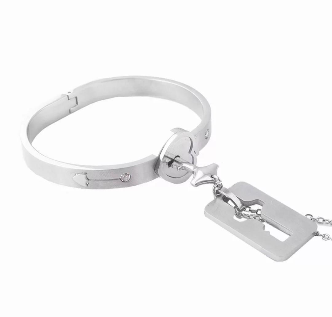 Promised Bracelet Love Lock and Key Necklace for Couple Matching Jewelry Best Gift for Couple