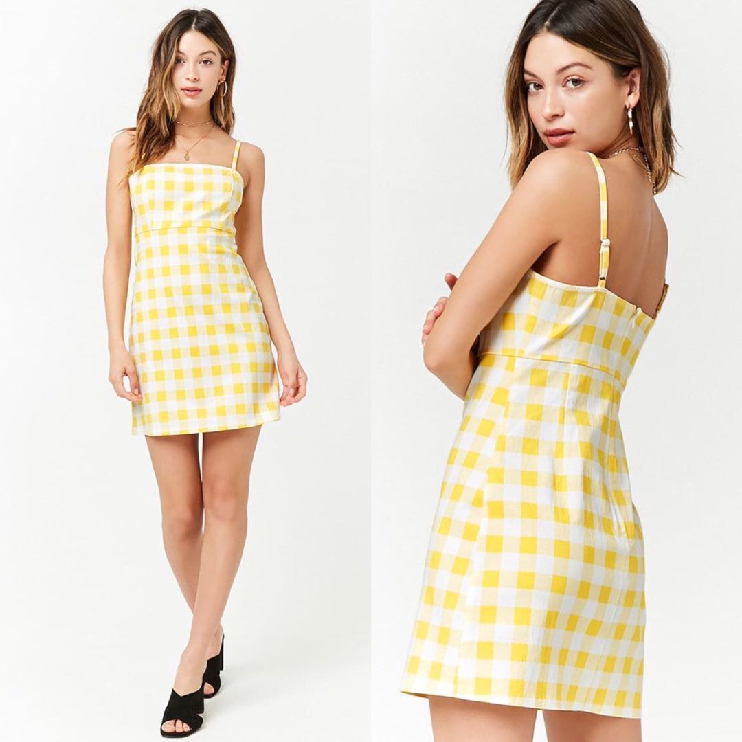 S Forever 21 Gingham Bodycon Yellow Plaid Dress