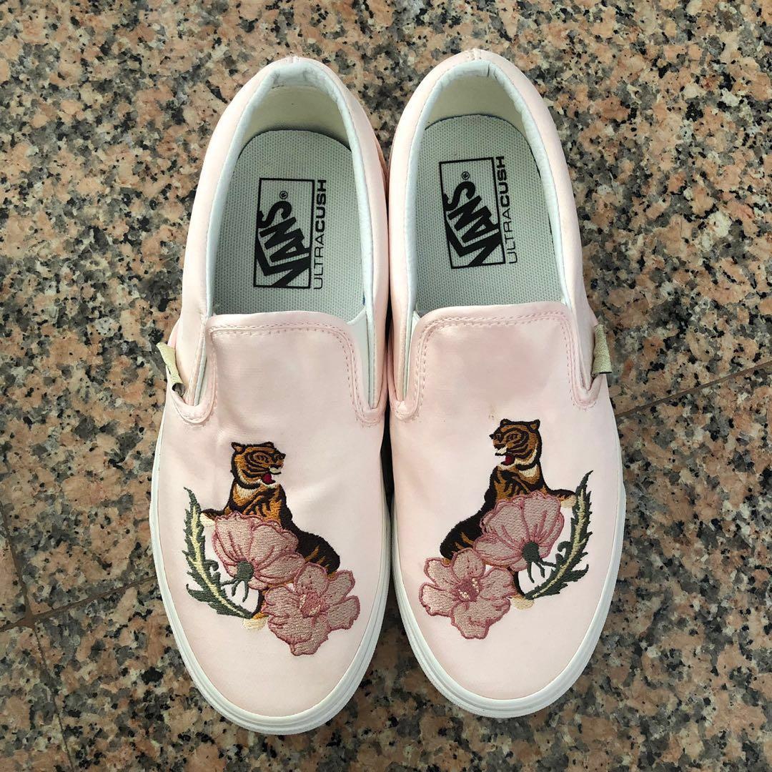 vans slip-ons silk pink with embroidery 