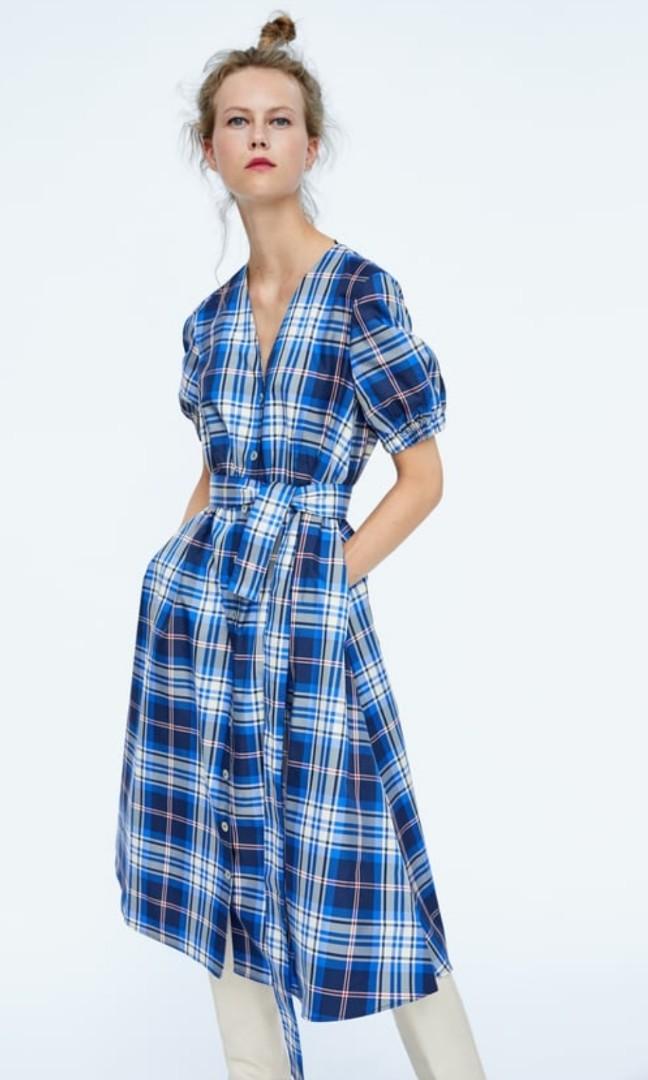 zara blue plaid dress