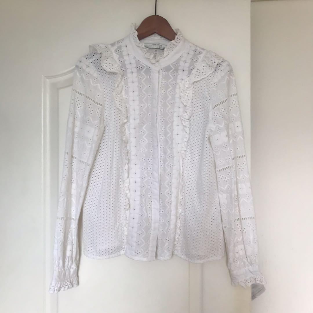 Zara White Lace Top Shirt Size M Women S Fashion Women S Tops On