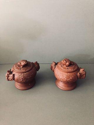 Old Vintage Chinese Zisha censers one pair