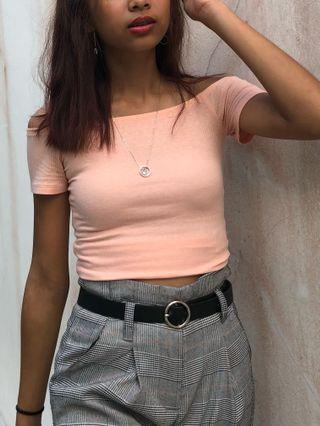 coral pink off shoulder top