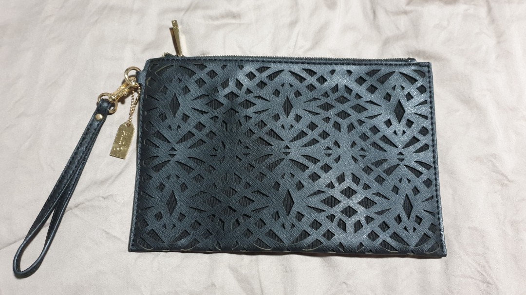 Aldo black classy clutch with gold detailing Women s Fashion